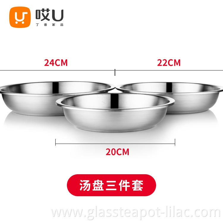 Hey Lilac Free Sample Low Shipping Good Quality Round Soup Plate Restaurant Deep Rice Serving Stainless steel soup plate